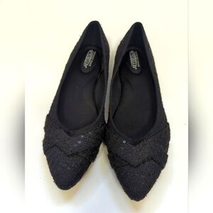 Sechelles Woman Sz 8.5W Tweed Sequin Ballet Flats Black Slip On Flat Heel